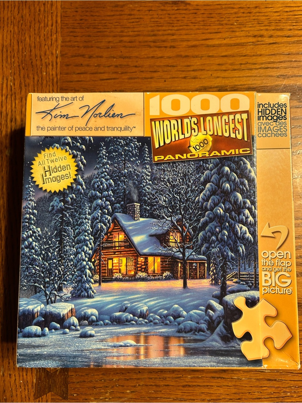 1000-Piece Panoramic Puzzle - Winter Cabin w/ Hidden Images